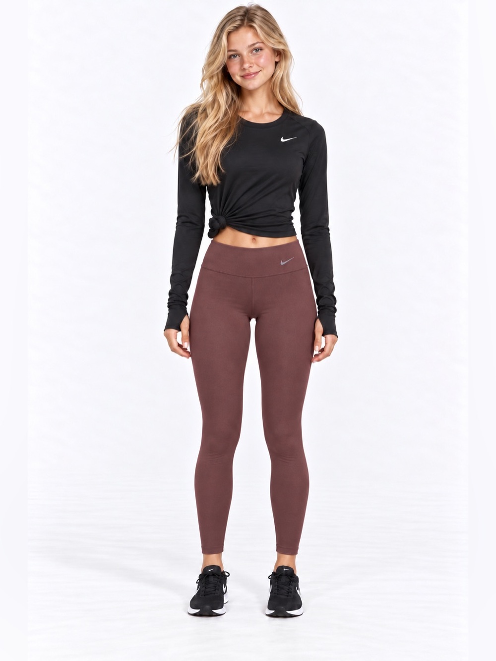 Nike Women’s High-Rise Maroon Leggings with Black Nike Top